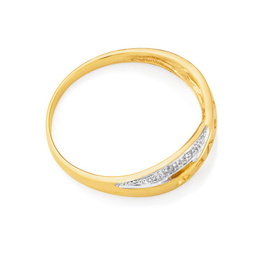 9ct Yellow Gold Love Crossover Ring with 4 Diamonds