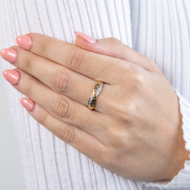 9ct Yellow Gold Love Crossover Ring with 4 Diamonds