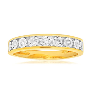 9ct Yellow Gold Diamond Ring Set with 9 Stunning Brilliant Diamonds