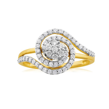 9ct Yellow Gold 1/2 Carat Diamond Ring Set with 59 Stunning Brilliant Diamonds