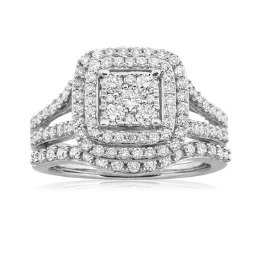 9ct White Gold 2 Ring Bridal Set With 1.2 Carats Of Diamonds