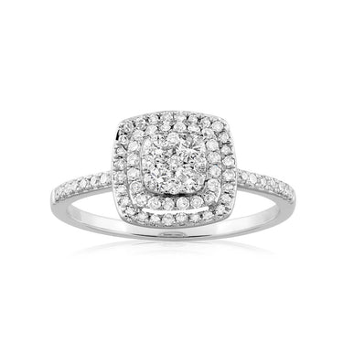 9ct White Gold 1/2 Carat Diamond Ring With 73 Brilliant Cut Diamonds