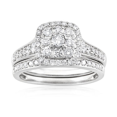 Blissful Bride 14ct White Gold 0.85 Carat Diamond Halo Bridal Set