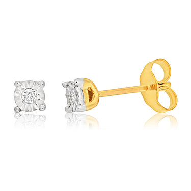 9ct Yellow Gold & White Gold Dazzling Diamond Stud Earrings