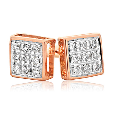9ct Rose Gold Stud Earrings With 18 Brilliant Cut Diamonds