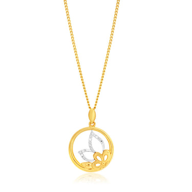 9ct Yellow Gold Flower Diamond Round Pendant