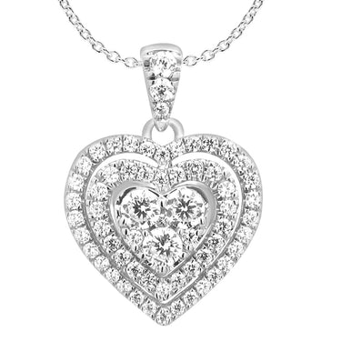 9ct White Gold Divine 1 Carat Diamond Heart Pendant on 45cm Gold Chain