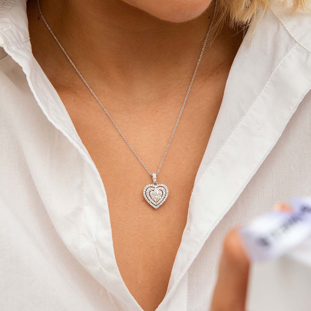 Jewelry Necklaces 9ct White Gold Diamond Heart Pendant