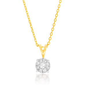 9ct Yellow Gold Diamond Pendant with Infinity Detail on Adjustable Length 45cm Chain