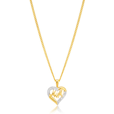 9ct Yellow Gold Mum Diamond Heart Pendant