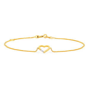 9ct Yellow Gold Diamond Heart Adjustable Bracelet