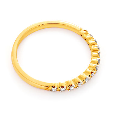 9ct Yellow Gold Diamond Ring with 13 Brilliant Cut Diamonds and Rhodium Plated Claws