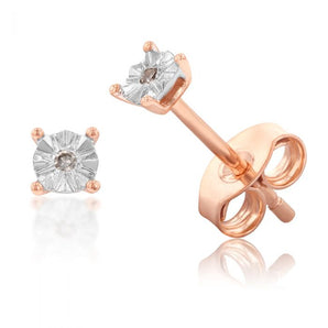 9ct Rose Gold Earrings With Brilliant Cut Diamonds