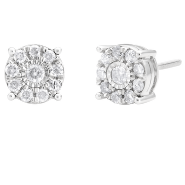 9ct White Gold 1/2 Carat Diamond Cluster Stud Earrings