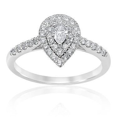 18ct White Gold 1/2 Carat Pear Diamond Halo Ring