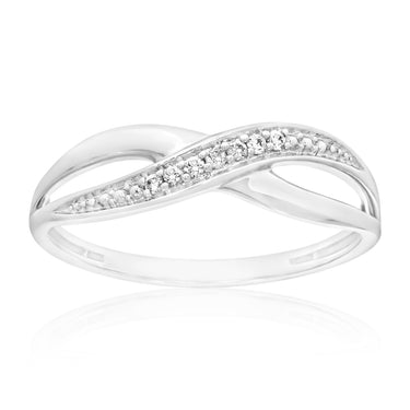 9ct White Gold Diamond Crossover Ring with 7 Brilliant Diamonds