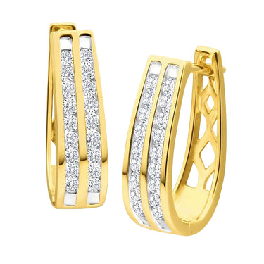 9ct Yellow Gold 1/2 Carat Diamond Double Row Hoop Earrings