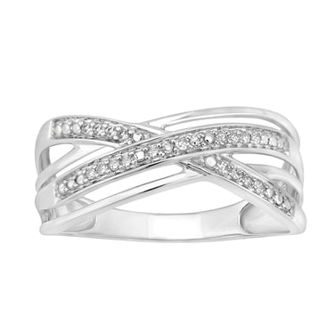 9ct White Gold Diamond Double Crossover Ring with 20 Brilliant Diamonds