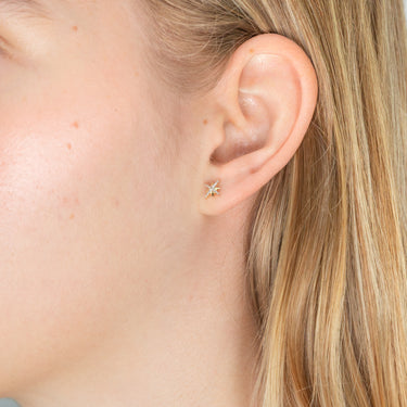 9ct Yellow Gold Diamond Starburst Stud Earrings with 2 Brilliant Diamonds