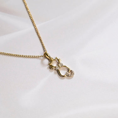9ct Yellow Gold Diamond Cat Pendant with 7 Brilliant Cut Diamonds
