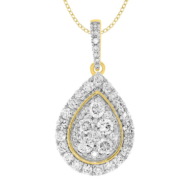 1 Carat Diamond Pear Shape Pendant on 45cm Chain in 9ct Yellow Gold