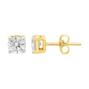 9ct Yellow Gold 1/2 Carat Diamond Stud Earrings