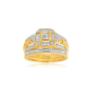 9ct Yellow Gold 0.45 Carat Diamond Bridal 2 Ring Set