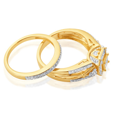9ct Yellow Gold 0.45 Carat Diamond Bridal 2 Ring Set