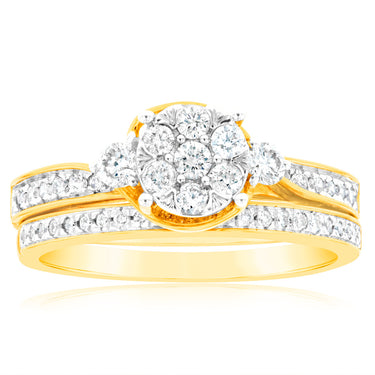 9ct Yellow Gold 3/5 Carat Diamond Bridal Ring Set