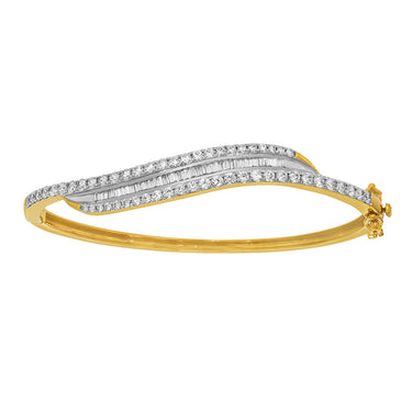 9ct Yellow Gold 2 Carat Diamond Bangle with Brilliant and Tapered Baguette Diamonds
