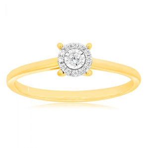 9ct Yellow Gold Ring with 13 Brilliant Diamonds