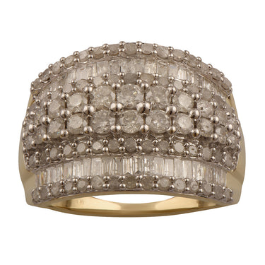 9ct Yellow Gold 2 Carat Diamond Ring with Brilliant and Baguette Cut Diamonds
