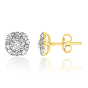 9ct Yellow Gold 1/2 Carat  Diamond Stud Earrings
