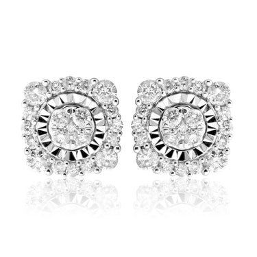 9ct White Gold 1/2 Carat Cluster Diamond Stud Earrings