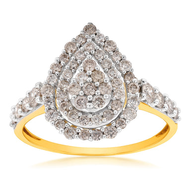 9ct Yellow Gold 1 Carat Diamond Pear Shape Cluster Ring