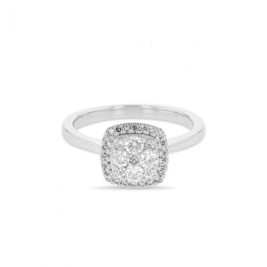 1/2 Carat Diamond Halo Ring in 9ct White Gold