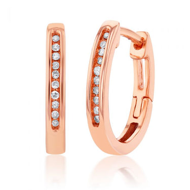 9ct Rose Gold Hoop Earrings with 20 Brilliant Diamonds