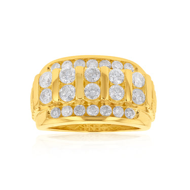 9ct Yellow Gold 3 Carat Diamond Mens Ring