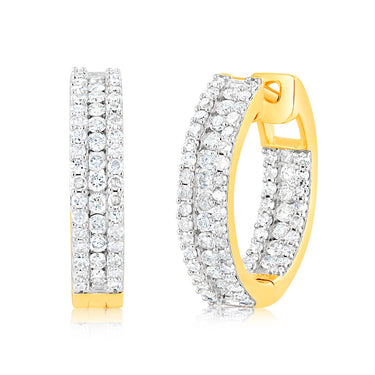 9ct Yellow Gold 1 Carat Diamond Hoop Earrings