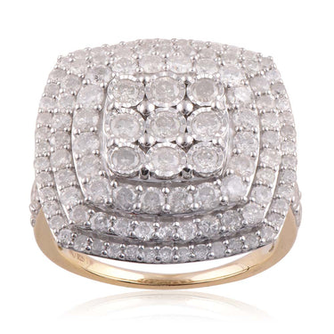 Sterling Silver and 9ct Yellow Gold 3 Carat Diamond Cluster Ring