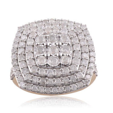 Sterling Silver and 9ct Yellow Gold 4 Carat Diamond Cluster Ring