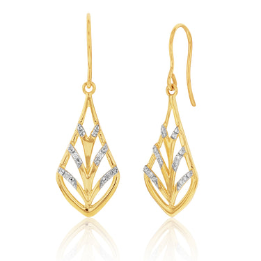 9ct Yellow Gold Diamond Leaf Earrings