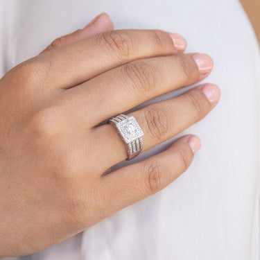 9ct White Gold 0.90 Carat Diamond Halo Ring with Princess and Brilliant Cut Diamonds