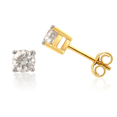 9ct Yellow Gold 1 Carat Diamond Stud Earrings