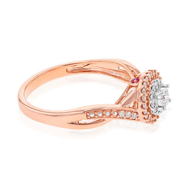 10ct Rose Gold 15PT Diamond Ring with Natural Enhanced Pink Sapphire Accent