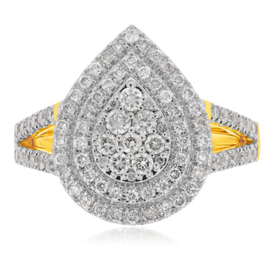 9ct Yellow Gold 1 Carat Diamond Pear Shape Cluster Ring