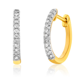 9ct Yellow Gold Diamond Hoop Earrings with 24 Diamonds