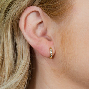 9ct Yellow Gold  Diamond Hoop Earrings