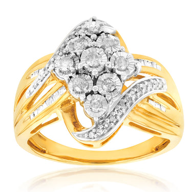 Gold Plated Silver 1/2 Carat  Diamond Ring