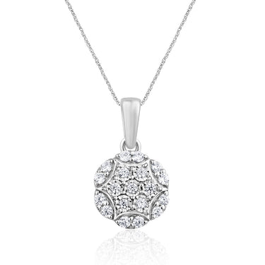 9ct White Gold Flower Shape Cluster Diamond Pendant on 45cm Chain